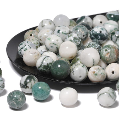NITOPUPU 10mm 37pcs Tree Agate Natural Stone Beads for Jewelry Making Supplies, Round Crystal Beads for Bracelets Necklace DIY Crafts
