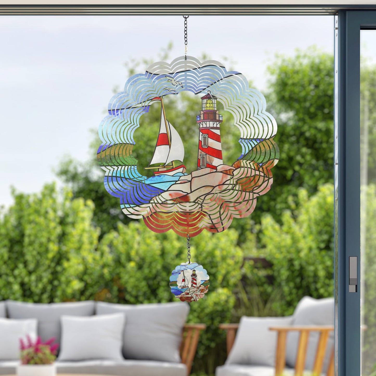 YNGFIL Lighthouse 3D Wind Spinner Kinetic Metal Art Hanging Wind Spinner Outdoor Decoration Ocean Ornaments Decor for Yard and Garden
