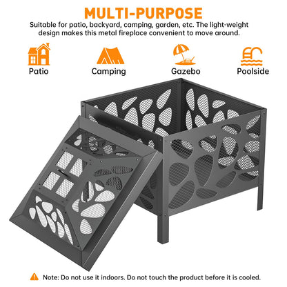 15.7 inch Small Fire Pit for Outside, Outdoor Wood Burning Fire Pit, with Anti-Spark Mesh Guard, Small Bonfire Pit,Firepit Bowl for Patio Camping Backyard Deck Picnic Porch