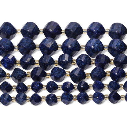 Yochus 42pcs Natural Lapis Lazuli Stone Beads for Bracelet，2strands 6mm Facted Twist Loose Gemstone Beads for Jewelry Making DIY Craft Necklace Earring