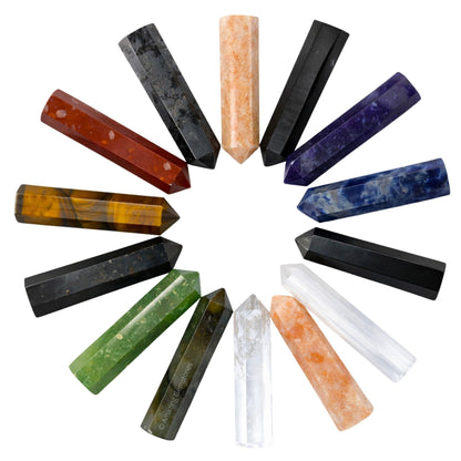 Amazing Gemstone Crystal Points Mix 14 Pcs Healing Crystals and Stones - Hexagonal Healing Point Bulk Crystals for Crafts - Premium Gemstones and Crystals