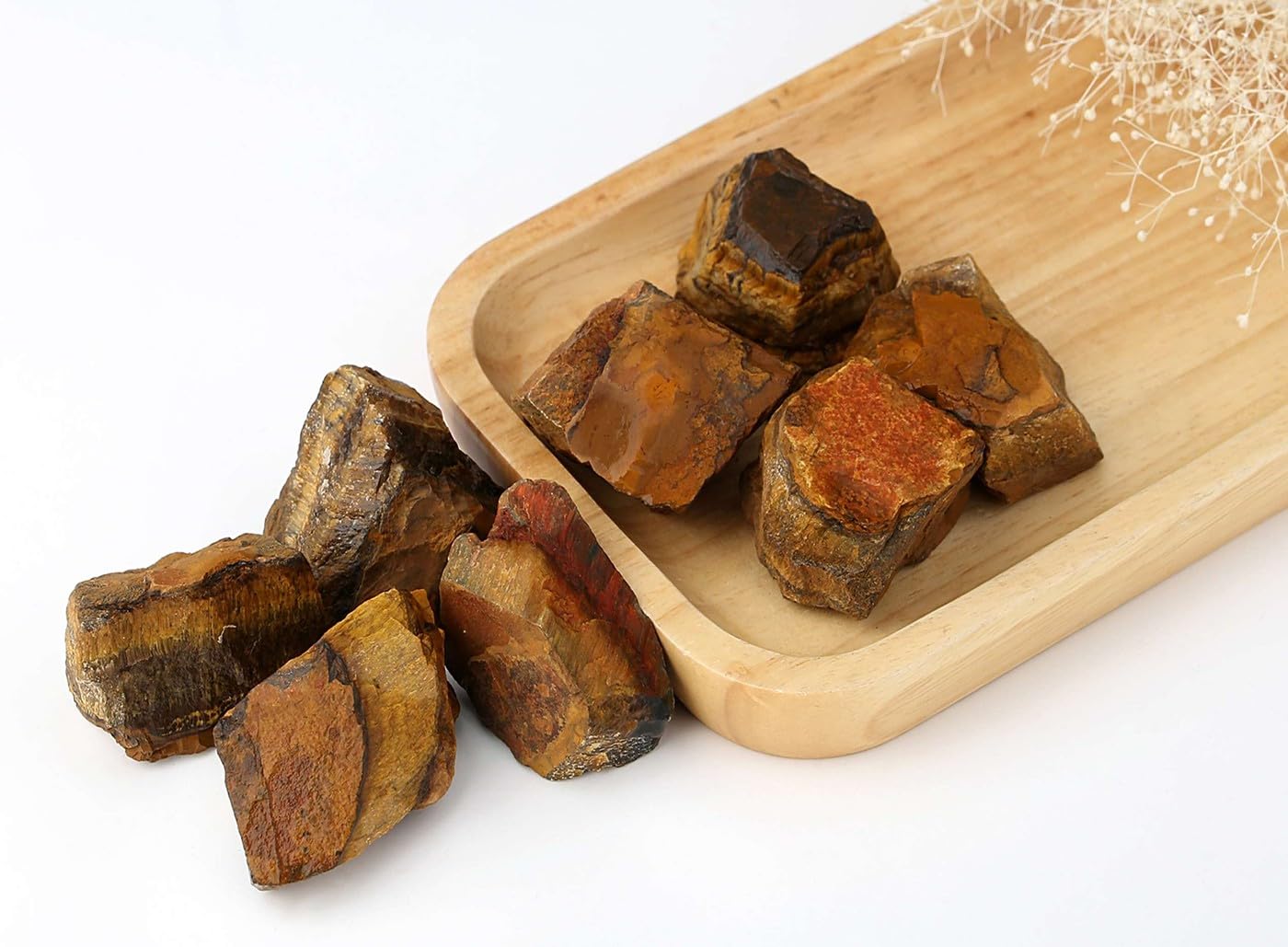 LAIDANLA 2" Tiger Eye Natural Rough Stones Crystal Large Raw Crystals Bulk Healing Cuarzo Gemstones for Reiki Healing Tumbling Fountain Rocks Wire Wrapping Decoration 4PCS 0.5lb
