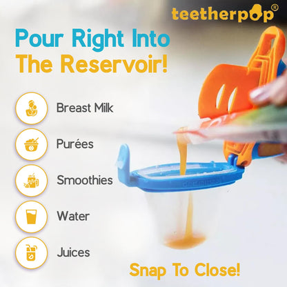 Teetherpop Fillable Freezable Teethers for Babies - Breastmilk Teether with Spill-Proof Sippy Slits – Teething Popsicle for Baby, Liquids & Purées, Cooling Teething Relief Feeder Pacifier - LimonTeal