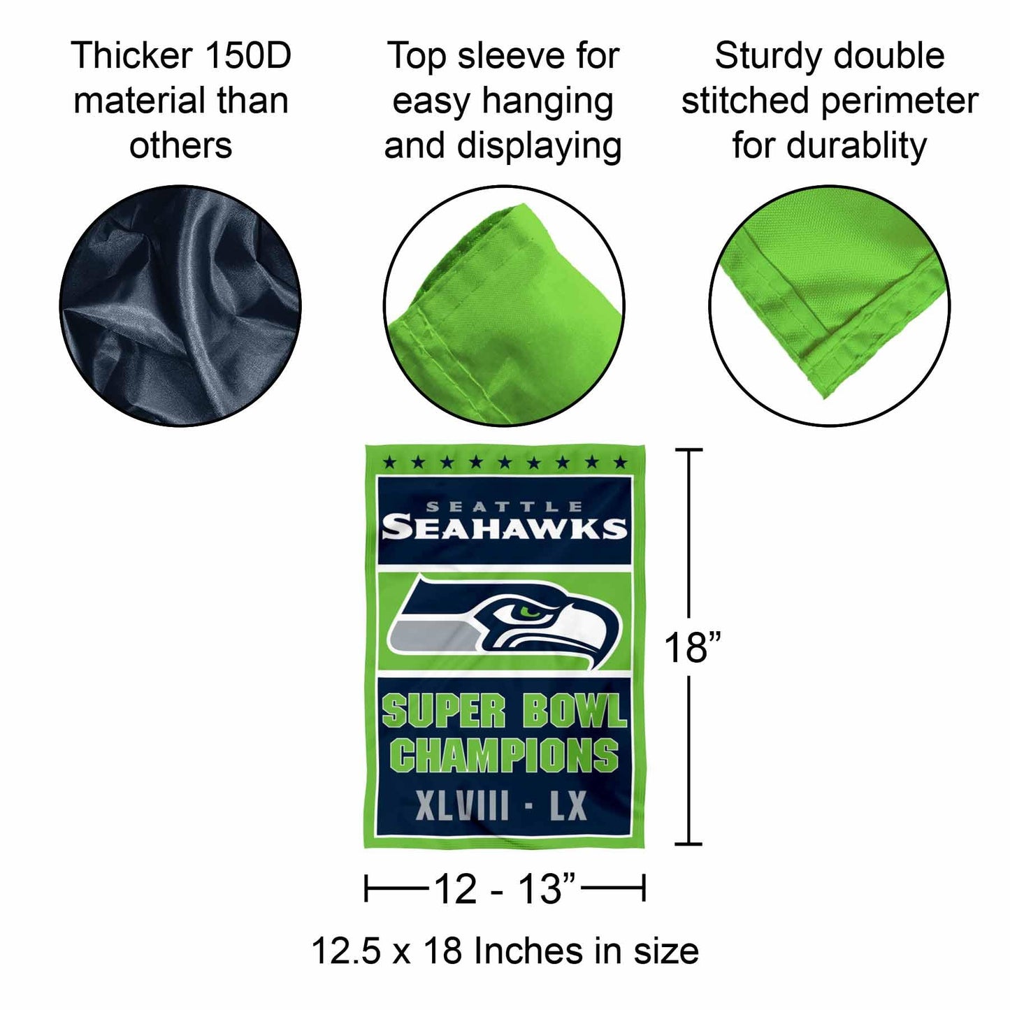 Seattle Seahawks 2 Time Champions Yard Garden Banner Flag