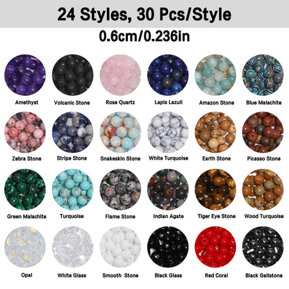 720pcs 6mm Natural Round Stone Beads Gemstone Crystal Loose Beads Smooth Bead for Bracelet Necklace Earring Jewelry Making Kit
