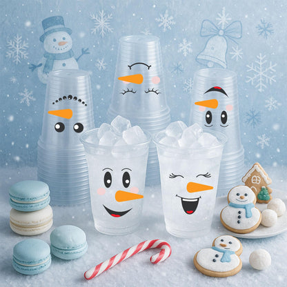 ABURRORI 50 Pcs 12OZ Snowman Plastic cups, Winter Merry Christmas Decorations Snowman Printed Plastic Cups Juice Soda Beverage Party Favors For Xmas Holiday Themed Decorations Supplies