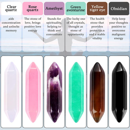 Ecation 40 Pieces Healing Crystal Wands Hexagonal Handmade Amethyst Rose Quartz Chakra Reiki Points Faceted Prism Bars for Meditation Crystal Therapy, 1 Inch-1.4 inch