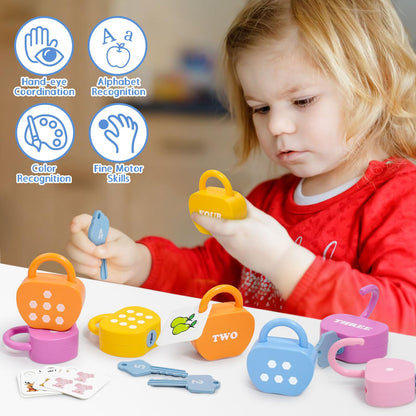 Meemazi 10 Sets Lock and Key Sensory Toy, Number Counting & Matching Math Games, Preschool Learning Activities, Educational Montessori Toddlers Toys for 3 Year Old
