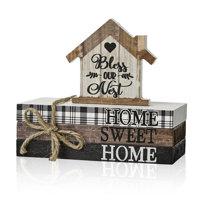 Smile Farmhouse Wooden Tabletop Decor Rustic Home Sweet Home Table Centerpiece, Block Sign Tiered Tray Decoration for Kitchen Shelves Desk Mantel
