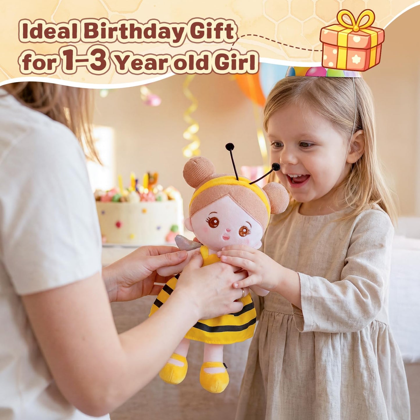 OUOZZZ 12.6" Soft Baby Doll - Toys for 1 Year Old Girl Ideal Birthday Baby Girl Gift, Snuggle Buddy for Infants Yellow Bee Dress