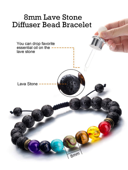 Tatuo 4 Pcs Lava Rock Bracelet for Men Bead Chakra Essential Oil Diffuser Bracelets Jewelry Gift(Style E)
