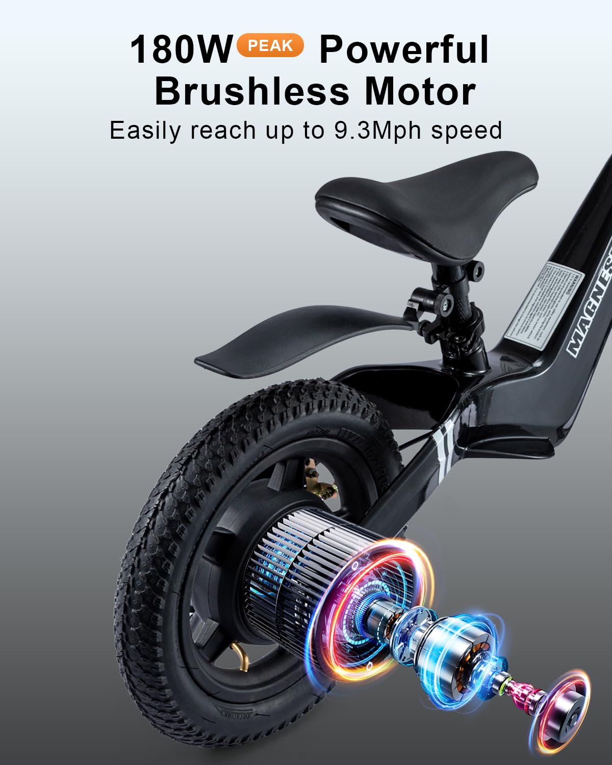 GROWNEER Electric Balance Bike for Kids 3-5 Year Old Boys Girls, 12 Inch Pneumatic Tires, 3 Speed Settings (3.1/6.2/9.3 mph), Light-up Front Tire & Adjustable Seat, 9.3 Mile Range, Black