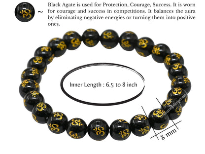 Amazing Gemstone Crystal Bracelet for Women Men's Gifts - Protection Healing Crystal Bracelet - 8mm Gemstone Beaded Stretchable Bracelet Pulseras Para Hombres Mujer Stocking Stuffers Mothers Day Gift (OM Black Agate)