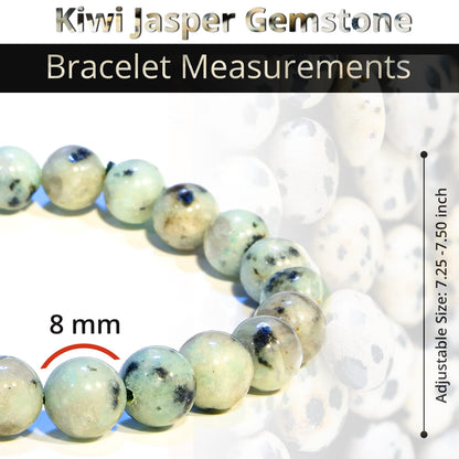 ANAYA AGATE Kiwi Jasper Bracelet, Natural Healing Crystal Bracelet for Women and Men, 8mm Round Beaded Bracelet for Spiritual, Protection, Positive Energy, Elastic Adjustable Size Gemstone Bead Bracelet