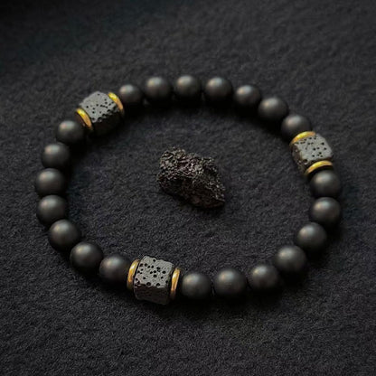 B-JWYFY Elastic Adjustable Mens Bracelet - 8mm Black Onyx & Lava Stone Beads Bracelets Jewelry Gift for Men, Beads Charm Bracelet with Elastic Cord, Birthday Gifts for Him Dad Husband