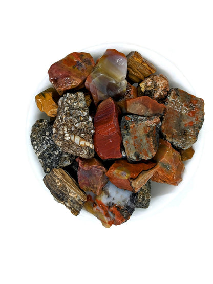 3 lbs Bulk Rough Agate, Jasper, Petrified Wood Stone Mix - 1 to 2 Inch Mixed Sizes. Natural Stones Perfect for Rock Tumbling, Wire Wrapping, Fountain, Decoration, Lapidary or Energy Stones
