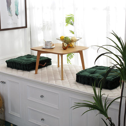 vctops Square Solid Color Velvet Seat Cushion with Handle Tufted Thicken Chair Pad Tatami Floor Pillow Cushion 16.5"x16.5"x4" Green