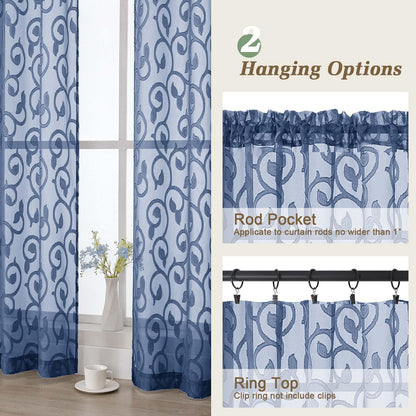 WelvetBLK Sheer Dusty Blue Curtains for Bedroom Living Room 63 Inch Length 2 Panels Set, Soft Airy Light Filtering Geometric Jacquard Clip Curtains Drapes, Modern Rod Pocket, 2Pcs 42" Wx63 L Inch
