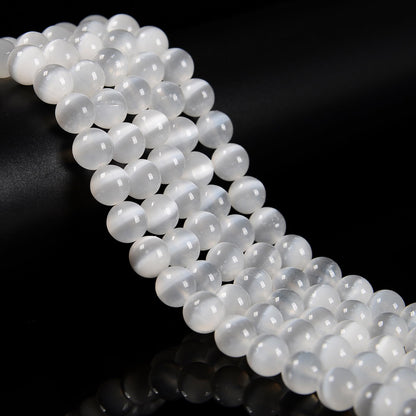 48Pcs 8mm Natural White Selenite Smooth Round Beads, Loose Real Stone Beads Gemstone Genuine for DIY Hand Made Craft Jewelry Bracelet Earring Necklace String Making Energy Healing Power