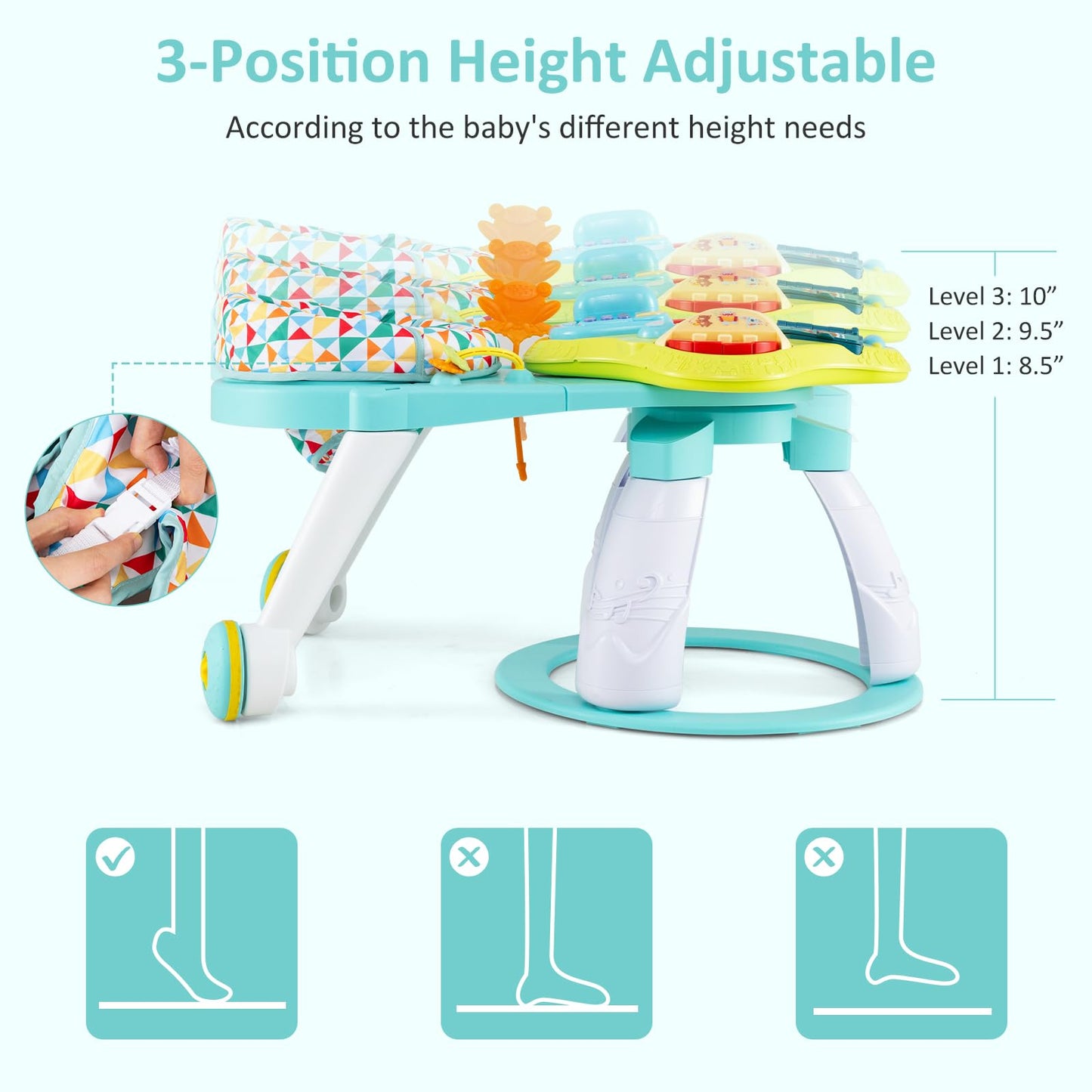 INFANS 3 in 1 Walk Around Baby Activity Center, Baby Walker with Play Table, Wheels, Detachable Seat Cushion, 3 Adjustable Heights, Learning Toys for Boys Girls Aged 6-36 Months (Green)