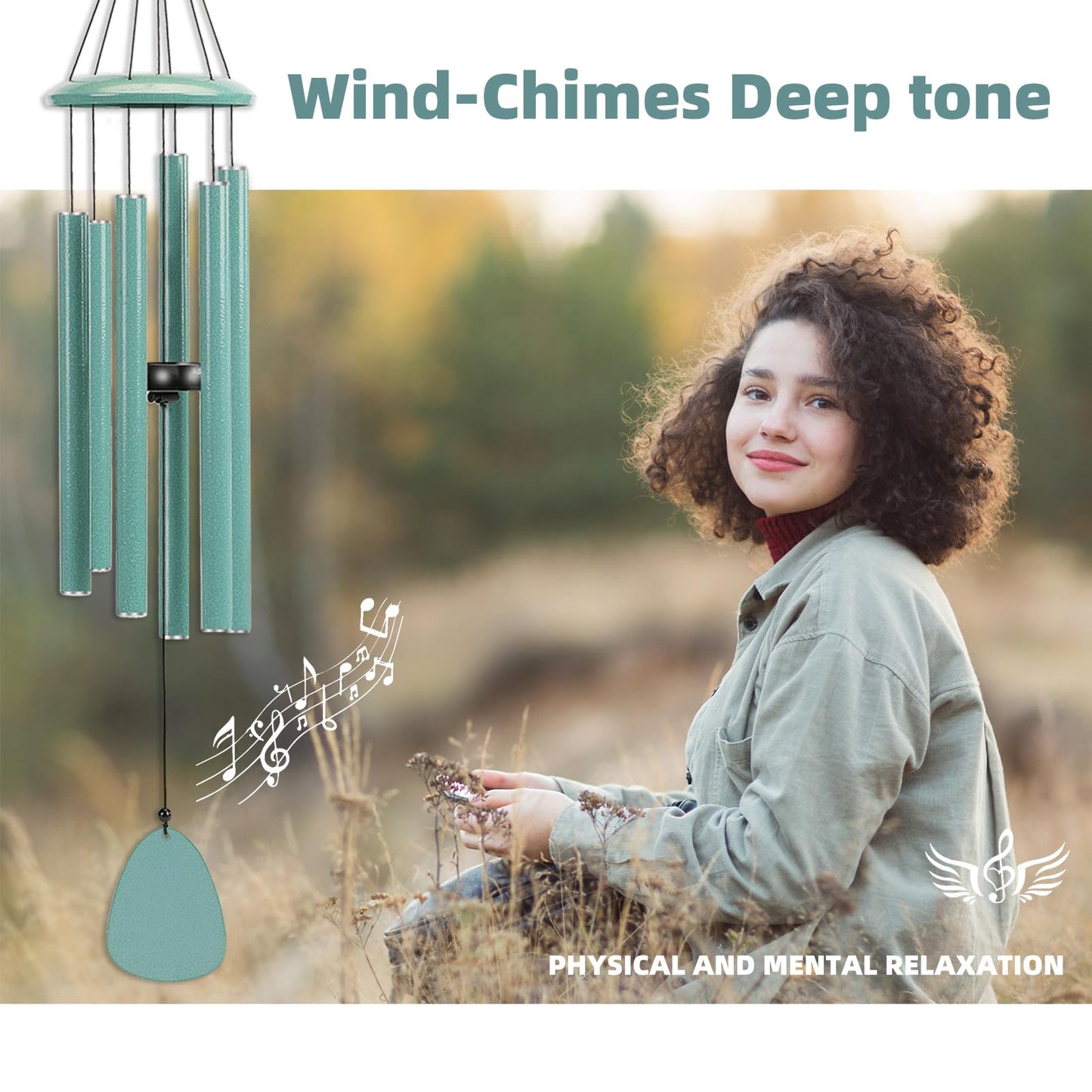 FSVGYY Wind-Chimes-Outdoor-Deep-Tone, Large Soothing Melodic Tones Windchimes, Wind Chimes for Outside, Memorial Wind Chime Best Gift for Mom Women Grandma Neighbors(32" Cyan Coated Aluminum)