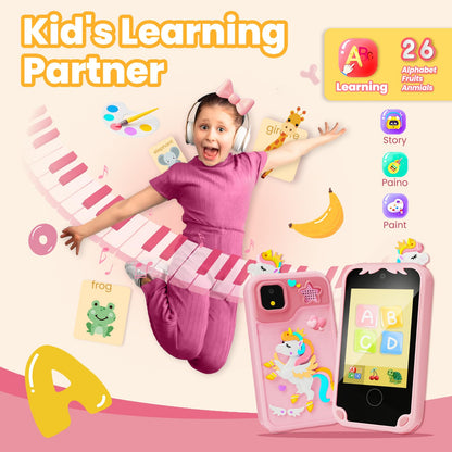 Kids Phone for Girl Toys, Christmas Birthday Gifts for Age 3-10 Year Old Girls Boys Toys, Kids Toddler Smart Phone, Detective Educational Learning Toys with 2.8" Touchscreen, Music Video Game (Pink)