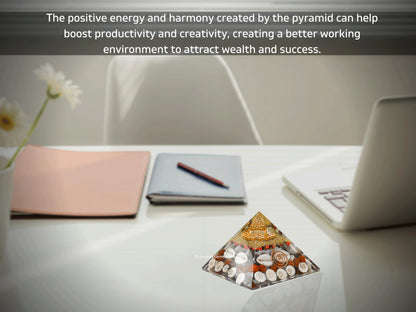 Amazing Gemstone Laxmi Yantra Orgone Pyramid Gomati Chakra, Rudraksha, Cowrie Kodi Maha Laxmi Pyramid Crystals and Healing Stones - Authentic Orgonite & Organite Gifts for Home Vastu Stone