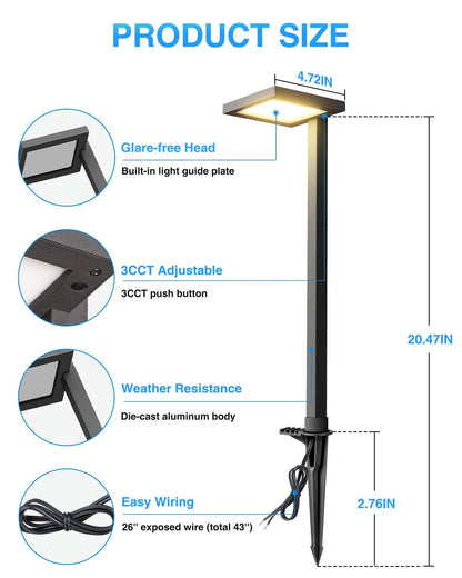 SUNVIE 3CCT Low Voltage Pathway Lights Wired Pathway Lights Outdoor 5W 3000K Anti Glare LED Low Voltage Landscape Lighting Waterproof Landscape Path Lights for Walkway Backyard Garden Patio, 4 Pack