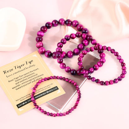 AD Beads 4mm Handmade Rose Tiger Eye Elastic Bracelet – Natural Gemstone for Love,emotional healing. – Meditation, Yoga, Healing and Energy Gift for Men Women