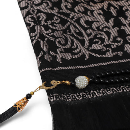 FURKAN Muslim Prayer Rug & Beads Set with Stylish Cylinder Gift Box Janamaz Sajadah Prayer Mat Perfect Islamic Spiritual Gift for Ramadan Islamic, Cylinder Gift Box - Model 2 - Black
