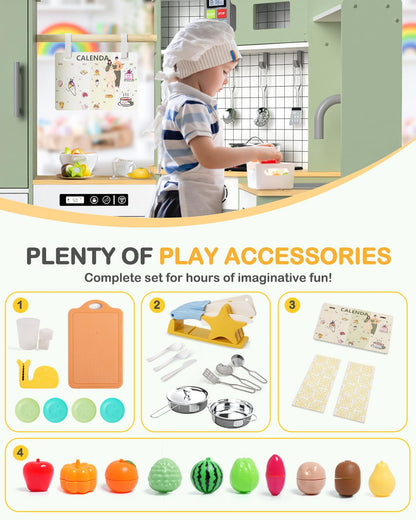 Babytronic Corner Wooden Play Kitchen Set for Kids w/Lights & Sounds, Pretend Play Kitchen Playset with Stove, Microwave, Ice Maker & Accessories, Perfect for Toddlers & Multiple Children (Green)
