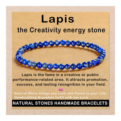 AD Beads Handmade Gemstone Stretch Elastic Bracelet Crystal Healing Reiki Nature's Beauty and Spiritual Essence Unisex (4mm, Lapis Lazuli)