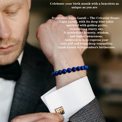 Naupyal September Birthstone Bracelet for Women Men,Lapis Lazuli Natural Stone Beaded Bracelets,Healing Crystal Gemstones Stretch Bracelet Stress Relief Month Bracelet Birthday Jewelry Gifts