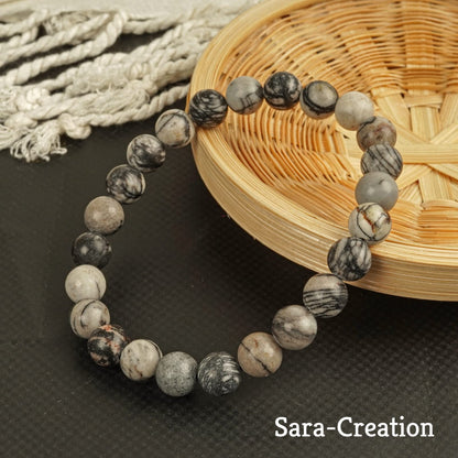 sara creation Spider Web Jasper Stone Bead Bracelet - Adjustable Natural Gemstone Bracelets - Healing For Girl Women Men
