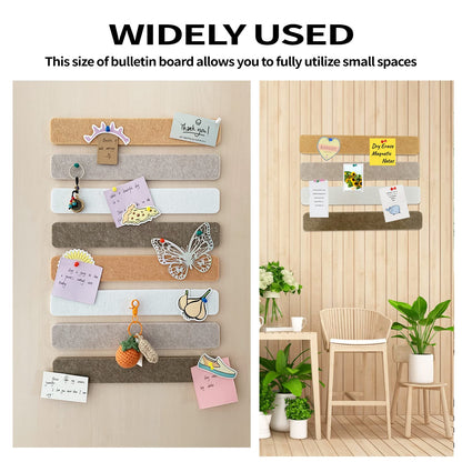 8 Packs Felt Pin Board Bar Strips Bulletin Board，Notice Board Self Adhesive Cork Board with 35 Push Pins，for Office Home Classroom Wall Decoration Paste Notes, Photos，Schedules