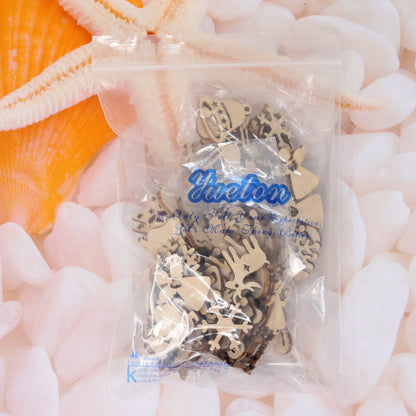 yueton 100PCS Mini Christmas Tree Snowflakes Stars Moose Bells Hats Socks Angels Christmas Unfinished Blank Wood Pieces Wood Slices Wood Chips Embellishments for DIY Crafts, Home Decoration, etc