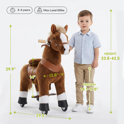 PonyCycle Ride on Horse Toy for Toddlers 3-4, Sound Function, Ride on Pony with Brake, Kid Powered, Mechanical Walking Horse Stuffed Animal, Ride on Pony, Everyday Fun Size 3 Brown Ux324
