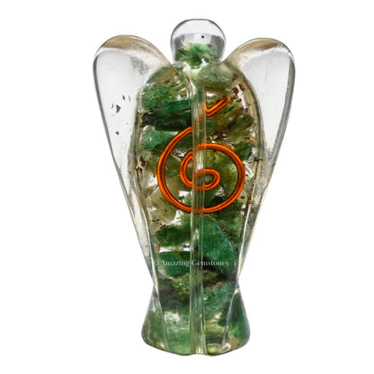 Amazing Gemstone Green Aventurine Guardian Angel Figurine Pocket Crystal Angel for Protection - Orgone Guardian Angel with Orgonite Layer and Natural Crystal for Healing Gift (2 Inch, Organite)