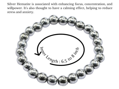 Amazing Gemstone Crystal Bracelet for Women Men's Gifts - Protection Healing Crystal Bracelet - 8mm Gemstone Beaded Stretchable Bracelet Pulseras Para Hombres Mujer Stocking Stuffers Mothers Day Gift (Silver Hematite)