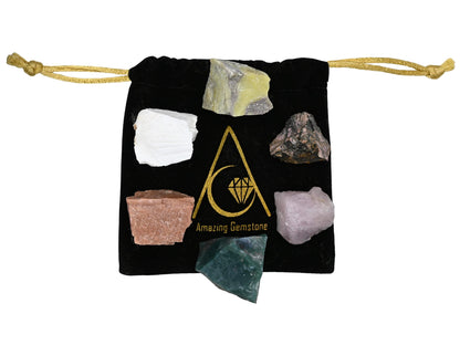 Amazing Gemstone Crystals for Love Manifestation, Set of 6 Rose Quartz, Rhodonite, Peach Moonstone, Serpentine, Scolecite and Moss Agate Healing Crystals and Stones