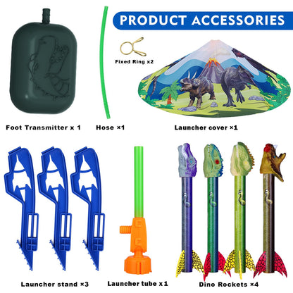 Gizzjoy Dinosaur Toy Rocket Launcher for Kids - Launch Up to 100 Ft, 4 Rockets, Outdoor Outside Toys for Kids, Dinosaur Toys, Birthday Gifts for 3 4 5 6 7 8-12 Year Old Boys Girls