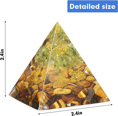 EternalOrgone Tree of Life Orgone Pyramid for Positive Energy, Orgonite Peridot&Tiger Eye Healing Crystal Pyramids for Reduce Stress Chakra Reiki Healing Meditation Attracts Lucky and Success