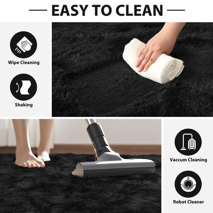 FinRèc Soft Black Area Rugs for Bedroom Living Room, 4x6 Feet Modern Indoor Fluffy Shaggy Rug, Non-Slip Fuzzy Furry Rug for Nursery Kids Room Dorm Room Home Decor, High Pile Plush Floor Carpet