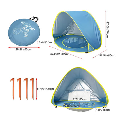 PandaEar Baby Beach Tent with Pool, Pop Up Sun Shelter for Infant Toddlers, Portable UV Protection Shade with Carry Bag for Outdoor Travel, Camping