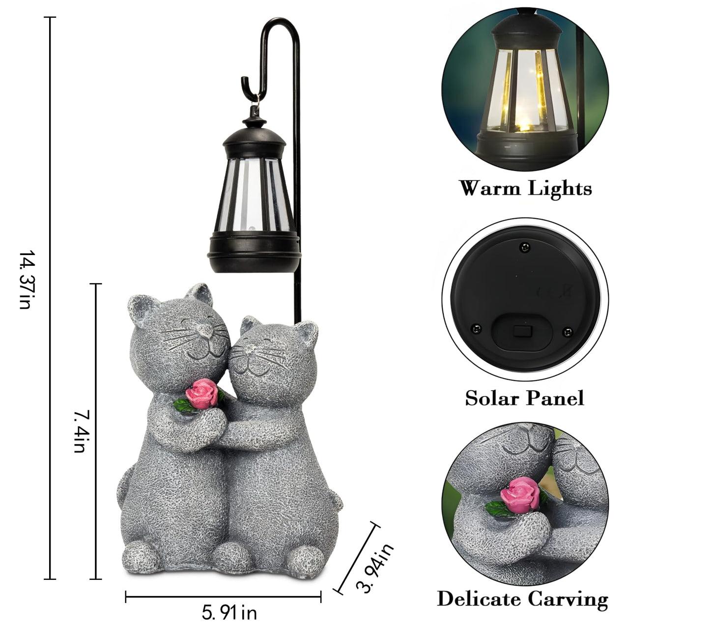 twinbling Outdoor Cat Garden Statues with Solar Lantern, Solar Lantern Cat Figurines Decor for Yard, Lawn, Porch & Patio, Unique Housewarming/Birthday Gifts for Women