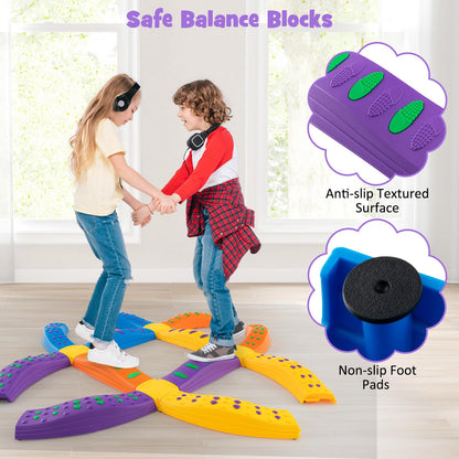 Costzon Wavy Balance Beam for Kids, 20-Piece Toddler Stepping Stones w/Textured Surface & Non-Slip Foot Pads, 180 LBS Weight Capacity, Coordination Blocks Gym Set, Obstacle Course Toys for Girls Boys