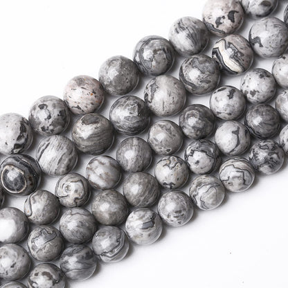 A+ Natural Map Jasper Gemstone Beads Gray Energy Stone Healing Power for Jewelry Making DIY Bracelet 8mm 45pcs