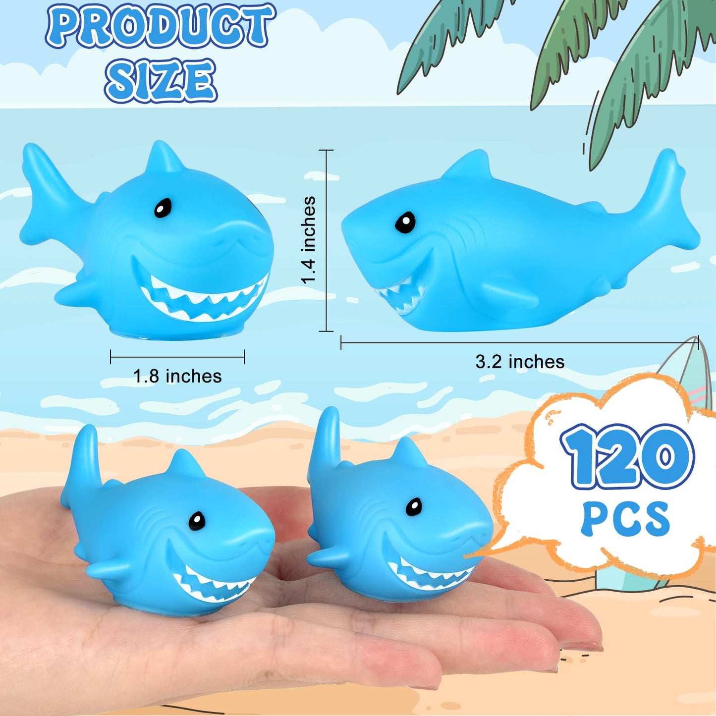 Mototo 120 Pieces Rubber Shark Toys Bulk, Cute Bath Squishy Toys Small Swimming Bathtub Pool Kids Play for Shark Week Themed Box Goodie Bags Treasure Hunt Carnival Cruise Birthday Party Favor, Blue