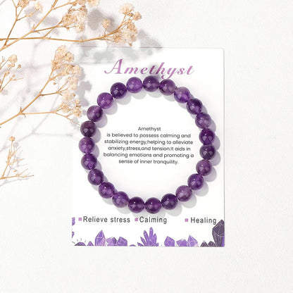 Amethyst Bracelet for Women 8mm Handmade Amethyst Crystal Bracelet Natural Stone Gemstone Bracelet Amethyst Healing Bracelets Stretch Beaded Bracelets Amethyst Jewelry for Women Girls