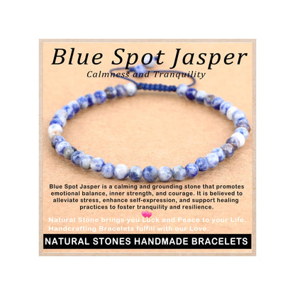 AD Beads 4mm Blue Spot Jasper - Calmness and Tranquility - Handmade Natural Stone Crystal Bracelet with Adjustable Macrame String - Yoga Healing Power Energy Gifts for Men and Women
